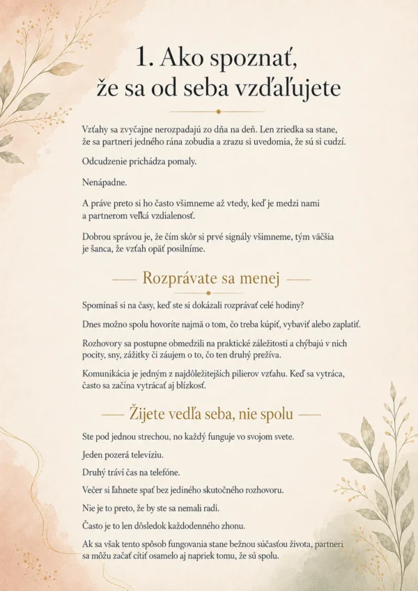 Signály odcudzenia vo vzťahu – strata pocitu tímu, vzďaľovanie partnerov a otázky na zamyslenie