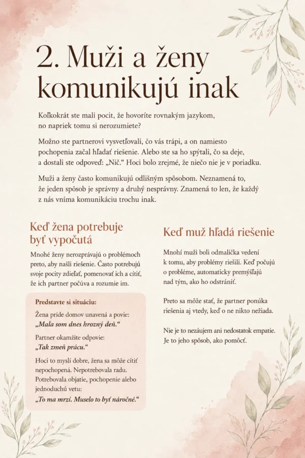 Muži a ženy komunikujú inak – rozdiely v partnerskej komunikácii, počúvaní a hľadaní riešení