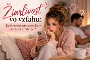„Žiarlivosť vo vzťahu – žena s mobilným telefónom premýšľa nad dôverou a žiarlivosťou vo vzťahu.“